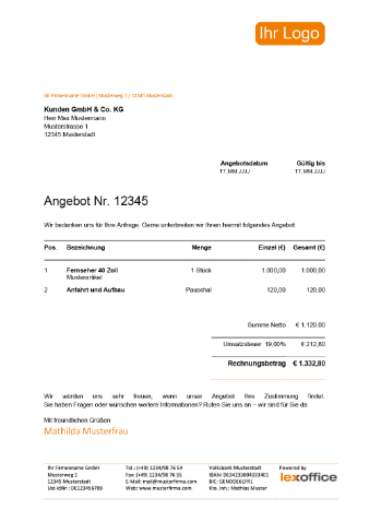 angebot vorlage
