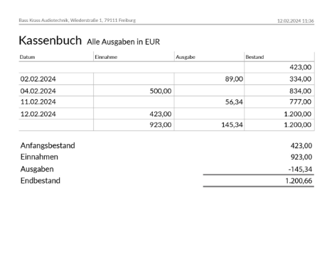 Kassenbuch Rechnung